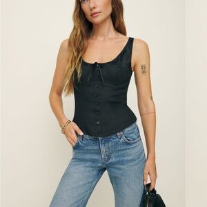 Chic Black Button-Up Corset Top